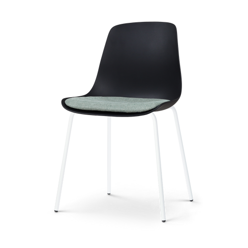 Nolon Nora-Liv Eetkamerstoel Zwart - Zacht Groen Kussen - Witte Poten - vtwonen shop