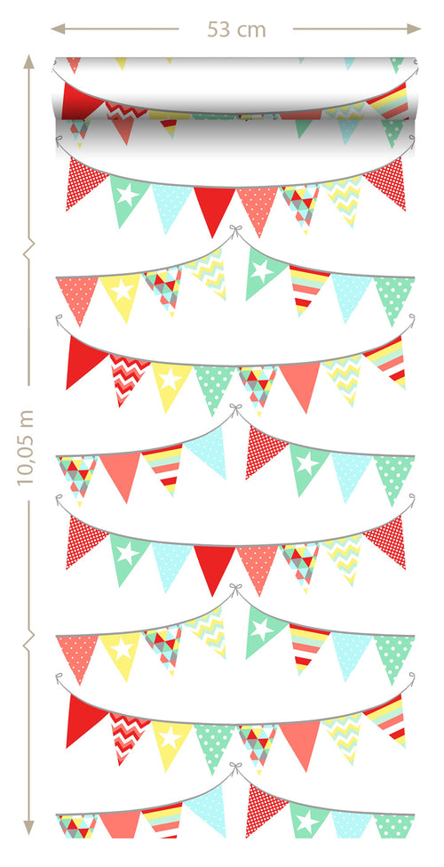 ESTAhome behang vlaggetjes multicolor - 53 cm x 10.05 m - 138717