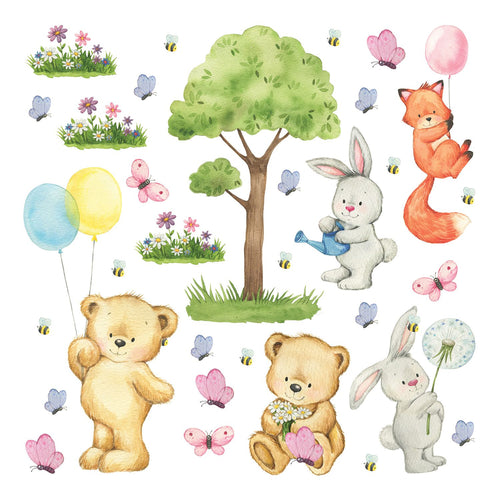Sanders & Sanders muursticker bos met bosdieren multicolor - 30 x 30 cm - 601334