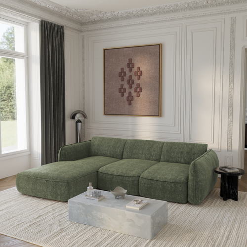 Sia Home - Rechte hoekbanken LIVIA - Fluweel weefsel - Olijfgroen - 274cm