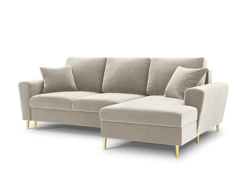 Cosmopolitan Design Converteerbare hoekbank rechts met opbergdoos Kyoto 4-zits, flueel, lichtbeige - 145x241x88cm