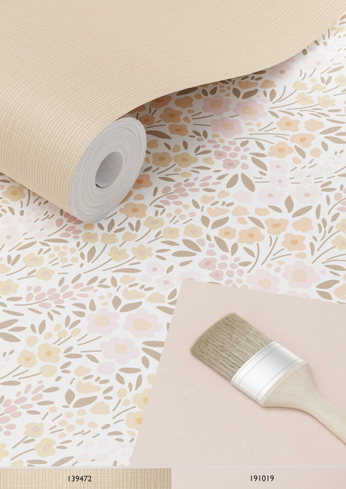 ESTAhome behang bloemetjes zacht roze en beige - 53 cm x 10.05 m - 139533