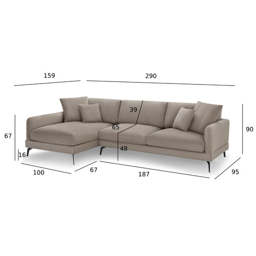 Furnhouse chaise longue bank links Maggie - Taupe - Stof - 95x290x90