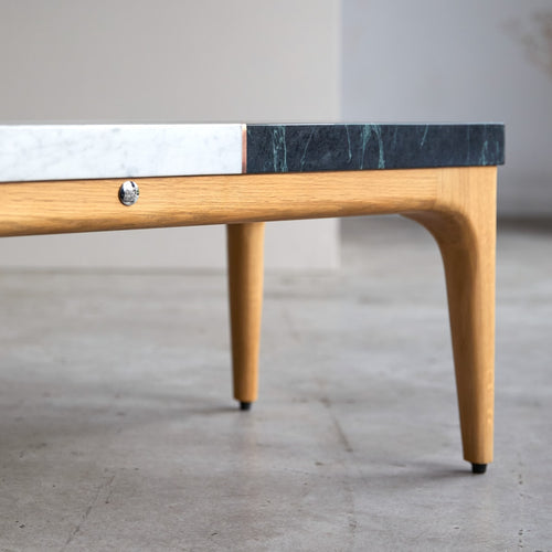 Tikamoon Stonepiet - Massief eiken en marmeren salontafel 95x40 cm - Wit