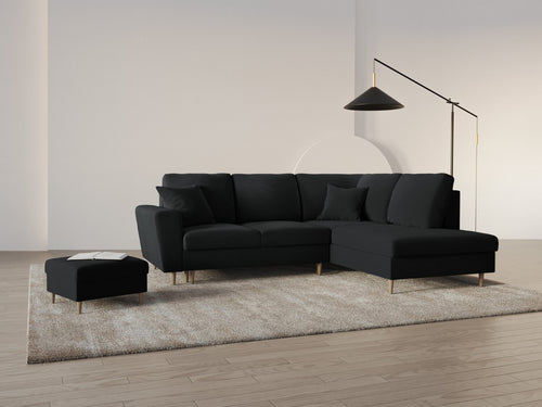 Cosmopolitan Design Converteerbare hoekbank rechts met opbergdoos Kyoto 5-zits, flueel zwart - 194x243x88cm