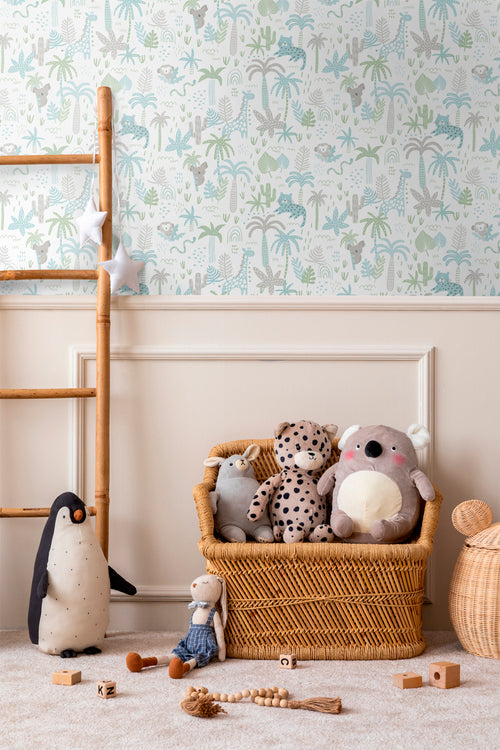 Sanders & Sanders behang jungle dieren groen, blauw en grijs - 53 cm x 10 m - 640449