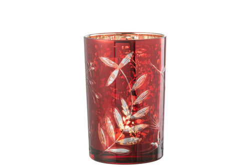 J-Line windlicht Blaadjes - glas - rood/goud - large - vtwonen shop