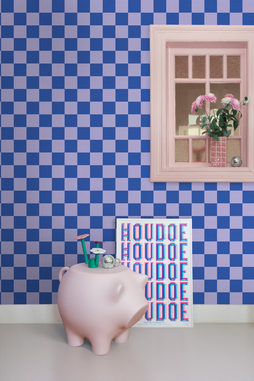 ESTAhome behang geblokt motief lila paars en koningsblauw - 53 cm x 10.05 m - 130917 - vtwonen shop