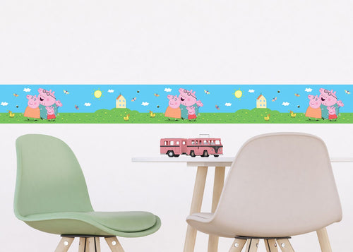 Sanders & Sanders zelfklevende behangrand Peppa Pig groen, blauw en roze - 500 x 9.7 cm - 601310