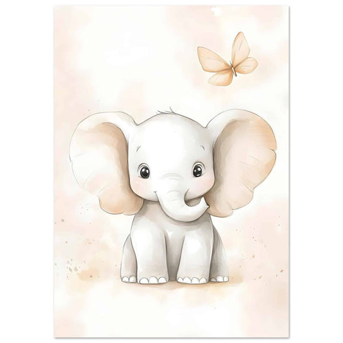 Artfulprints  Olifant met vlinder   poster A4 21x29.7 cm - vtwonen shop