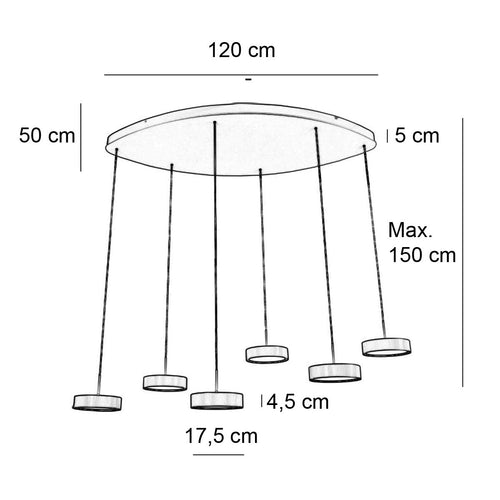 Freelight hanglamp Alieno - 6 lichts - 120  x 150   cm - zwart