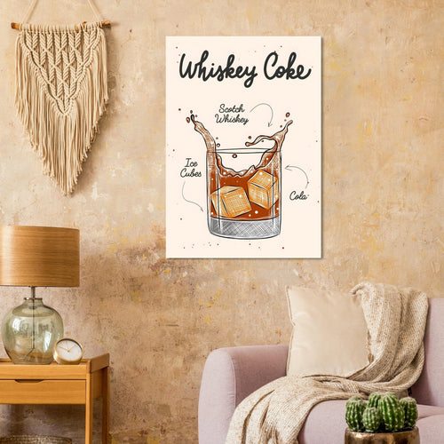 Artfulprints  Whiskey Coke cocktail – Illustratie   poster A4 21x29.7 cm