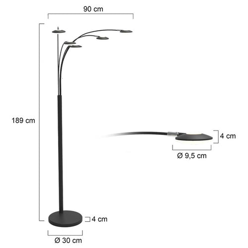 Mexlite vloerlamp synna - 5 lichts - 90x 189 cm - zwart - vtwonen shop