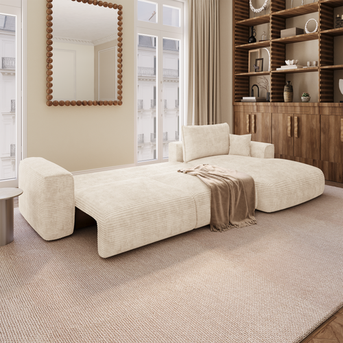 Premium Interiors - Rechthoekige hoekbank met slaapfunctie en opbergruimte COMO - corduroy beige 297cm
