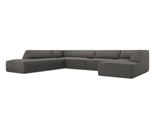 Micadoni Panoramische hoekbank links Ruby 7-zits, ribfluwelen, donkergrijs - 273x366x69cm