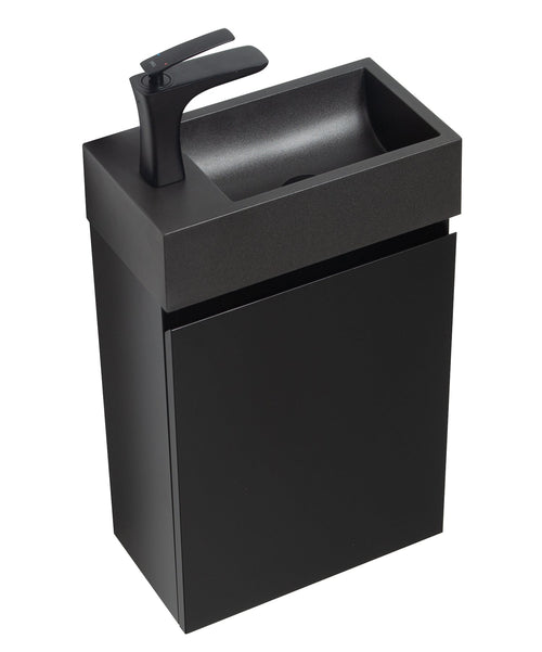 Badplaats Toiletmeubel Angela 40 x 22 cm – Mat Zwart – Fonteinmeubel met Zwarte Wastafel