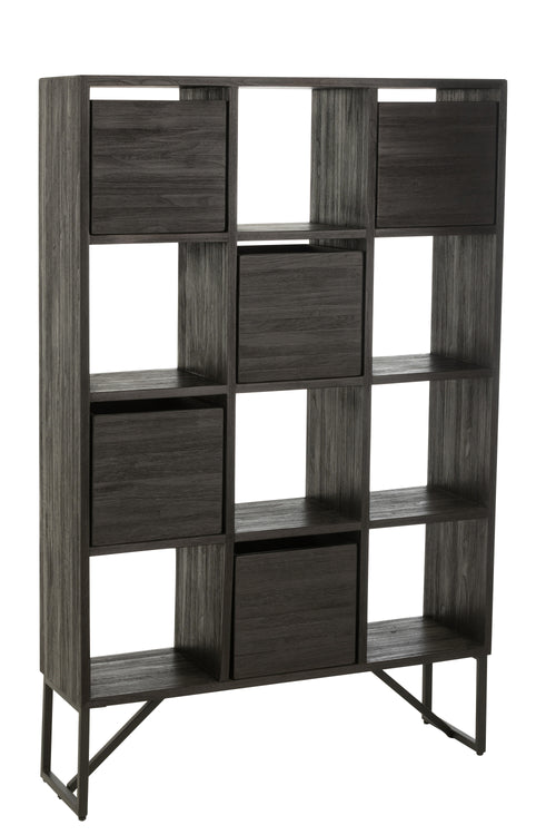 J-Line kast met lades - gerecycleerd hout - zwart
