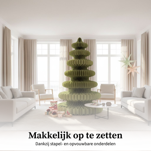 Mica Decorations Papieren Kerstboom - Opvouwbare Kunstkerstboom - H212 x Ø148 cm - Kerst Decoratie - FSC 100% - Groen