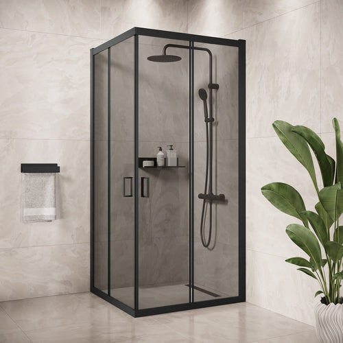 Badplaats Douchecabine Dakota 100 x 100 x 190 cm – Zwart met Rookglas – Douchewand met Schuifdeur