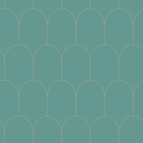 ESTAhome behang art deco motief zeegroen en goud - 53 cm x 10.05 m - 139204