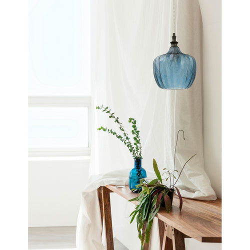 Merano Frisco Dome Hanglamp Plafondlamp Mat Zwart Metaal Donkerblauw Glas LED E27