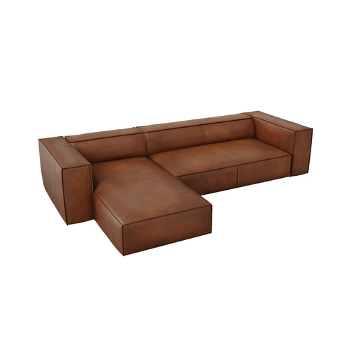 Cosmopolitan Design - Linker hoekbank Turin 5-zits, echt leer bruin - 173x290x68cm