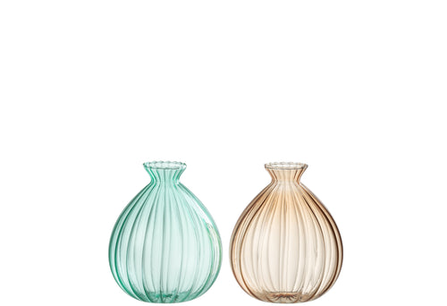 J-Line vaas Ballon - glas - aqua/beige - 2 stuks - 12 cm hoog - vtwonen shop