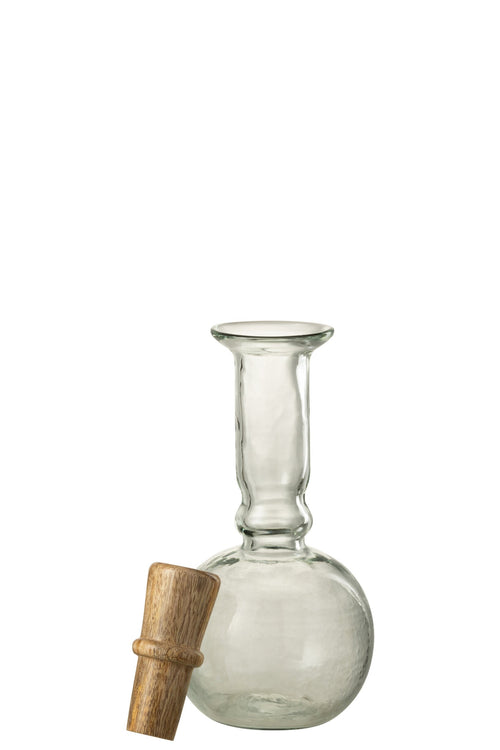 J-Line decoratie fles + kurk Rond Lang - glas - transparant