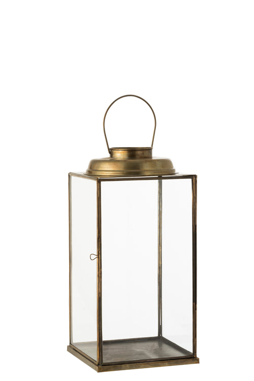 J-Line lantaarn Laag Antiek - glas/ijzer - brons - small - vtwonen shop