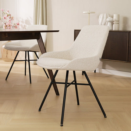 Nolon Noa-Isa Eetkamerstoel Bouclé Beige - Stof - Zwart Onderstel - vtwonen shop