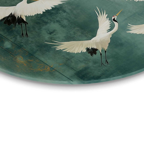 Reinders Kraanvogels in de nacht glasschilderij -  groen - woonkamer - Ø 70cm