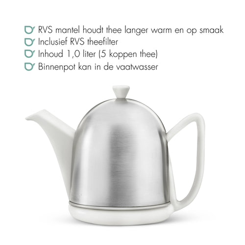 Bredemeijer - Theepot Cosy Manto 1,0L wit, mat - vtwonen shop