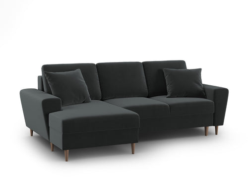 Cosmopolitan Design Uitklapbare hoekbank links met opbergdoos Kyoto 4-zits, flueel donkergrijs - 145x241x88cm