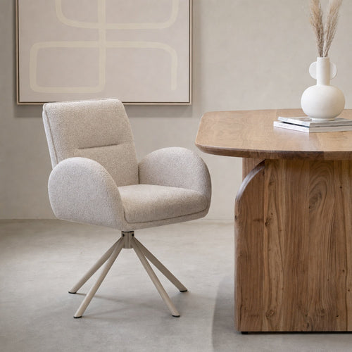 Giga Meubel Eetkamerstoel Tina Beige – Draaibaar – Met Armleuning – Stof en Metaal - Set van 2