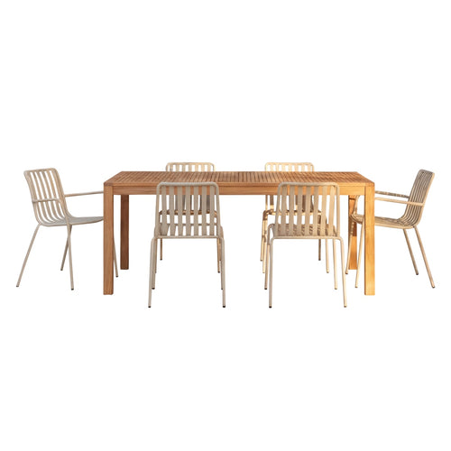 Tikamoon Tuinset van massief teakhout en crème metaal 6 plaatsen - Beige