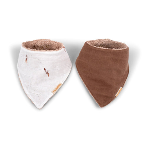 FiliBabba Slabbetje Bandana 2-pack 25 x 32 cm – Bruin biologisch katoen
