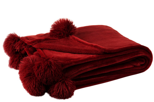 J-Line plaid Pompom - polyester - rood - 170 x 130 cm - vtwonen shop