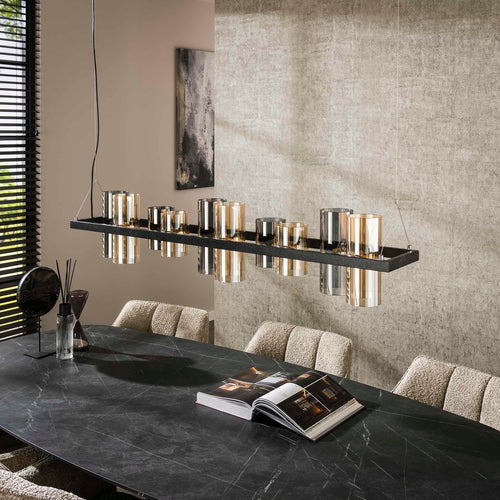 Giga Meubel Hanglamp Cylinder - Zwart Metaal - 10-Lichts - 130x20x150cm