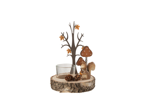 J-Line theelichthouder Eekhoorn/Boom - hout/metaal - naturel/oanje - vtwonen shop