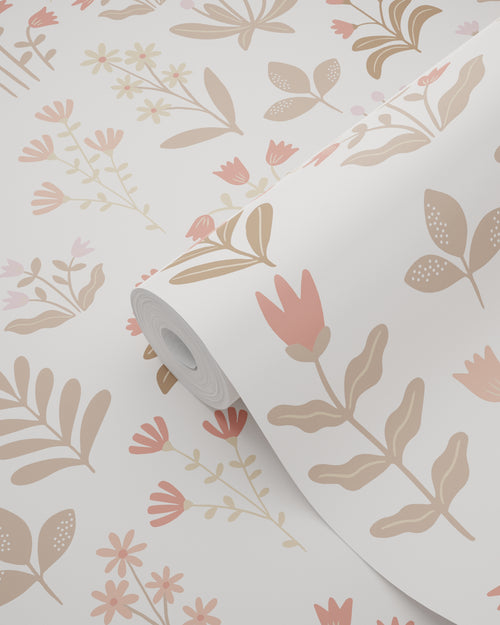 ESTAhome behang veldbloemen vergrijsd groen, licht roze en rood - 50 x 900 cm - 131093 - vtwonen shop