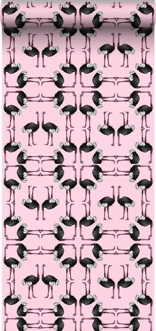 Walls4You behang flamingo's babyroze en zwart - 53 cm x 10 m - 640121 - vtwonen shop