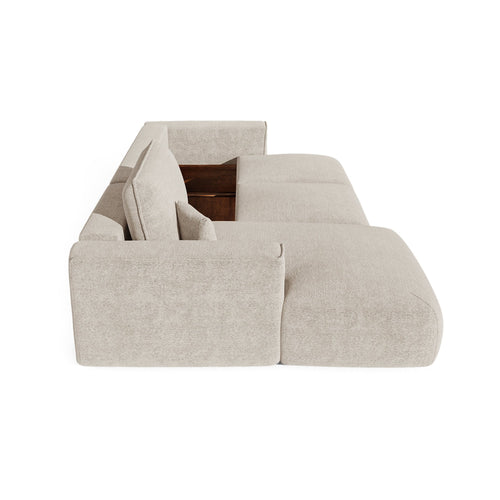 Premium Interiors - Linkshoekbank met slaapfunctie en opbergruimte COMO - bouclé-stof beige 297cm