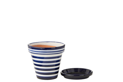J-Line bloempot Granada Stripes Handmade + Painted - keramiek - blauw - medium - Ø 27 cm