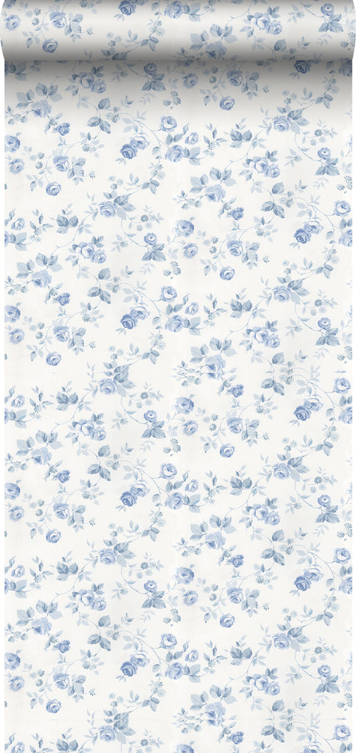Sanders & Sanders behang bloemen blauw en gebroken wit - 53 cm x 10 m - 640403 - vtwonen shop