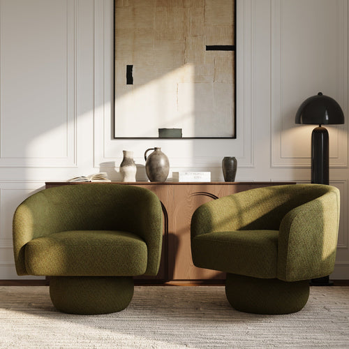 Sia Home - Draaibare fauteuil ARLO - gekruld fluweel vintage groen 74cm