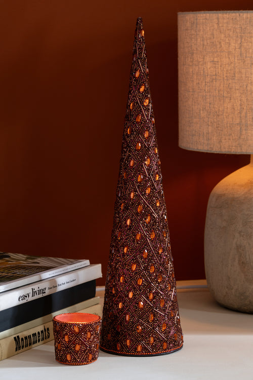 J-Line decoratie Kegel - ijzer/kralen - donkerbruin/roestbruin - set van 3 - vtwonen shop