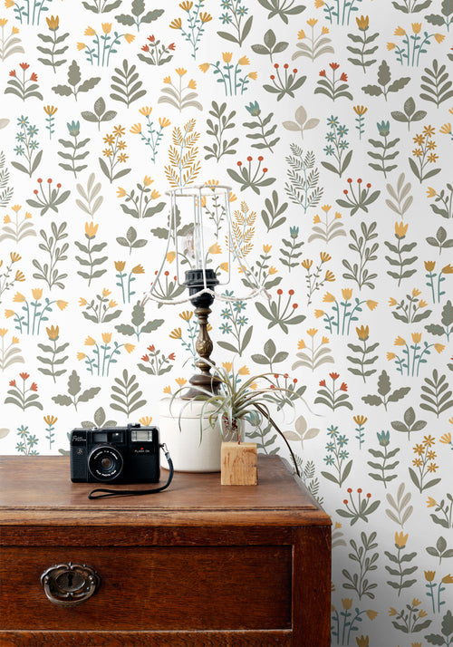 ESTAhome behang veldbloemen donkergroen en geel - 50 x 900 cm - 131095 - vtwonen shop