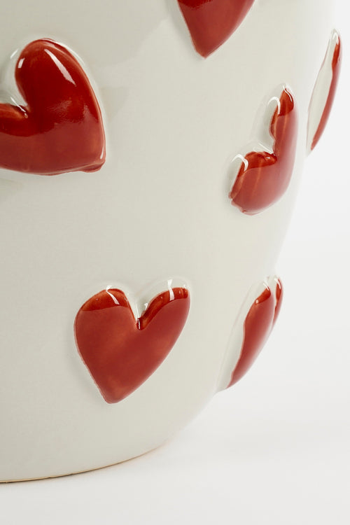 Mica Decorations  Hearts Vaas - H33 x Ø30 cm - Keramiek - Wit, Rood