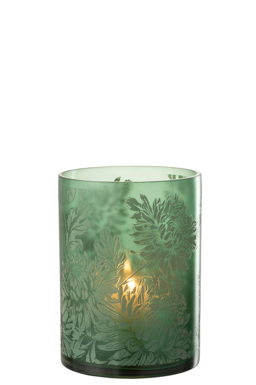 J-Line windlicht Bloemen - glas - groen - extra large