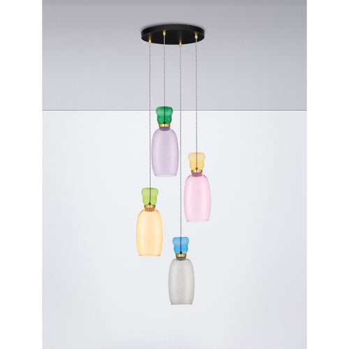Nova Luce PLUMA Hanglamp met clusterdesign, glanzend paars, geel, roze, groen, blauw, rookgrijs, goudkleurig, LED, 20W, 1800lm, 3000K